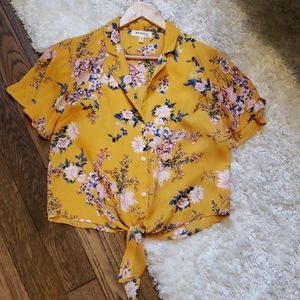 Gold and pink floral blouse
